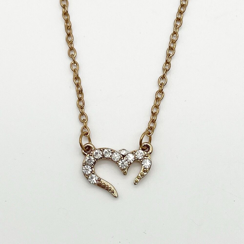 Dainty Open Heart Clear Rhinestone Pendant Gold Tone Fashion Necklace 20”
